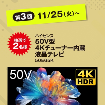 X懸賞(Twitter懸賞)】ハイセンス 50V型4Kチューナー内蔵液晶