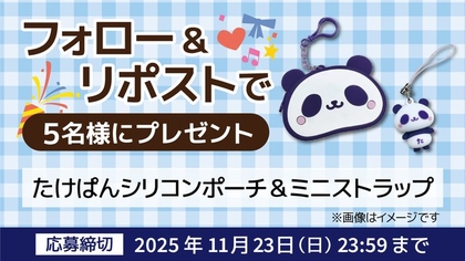 X懸賞(Twitter懸賞)】たけぱんぬいぐるみ小＆ミニストラップセットを5