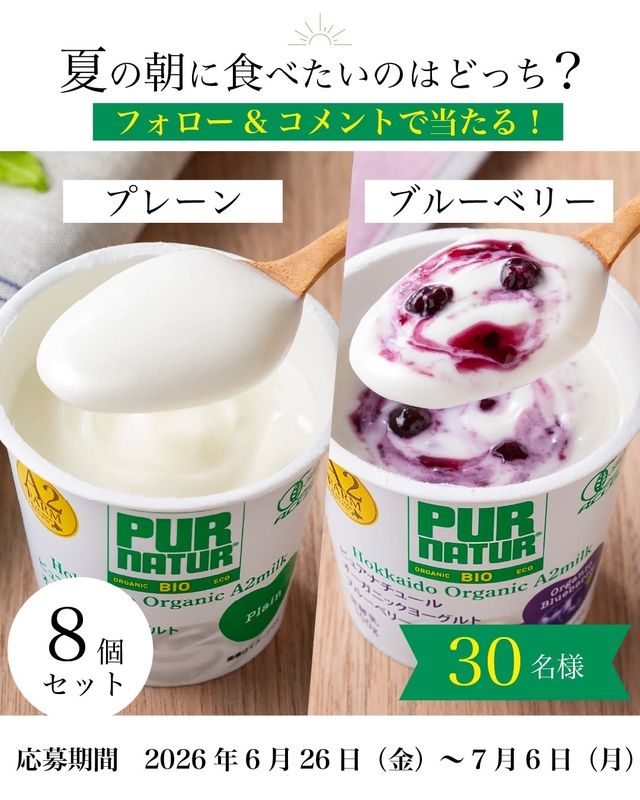 ピュアナチュールオーガニックヨーグルト（プレーン　ブルーベリー）8個セット