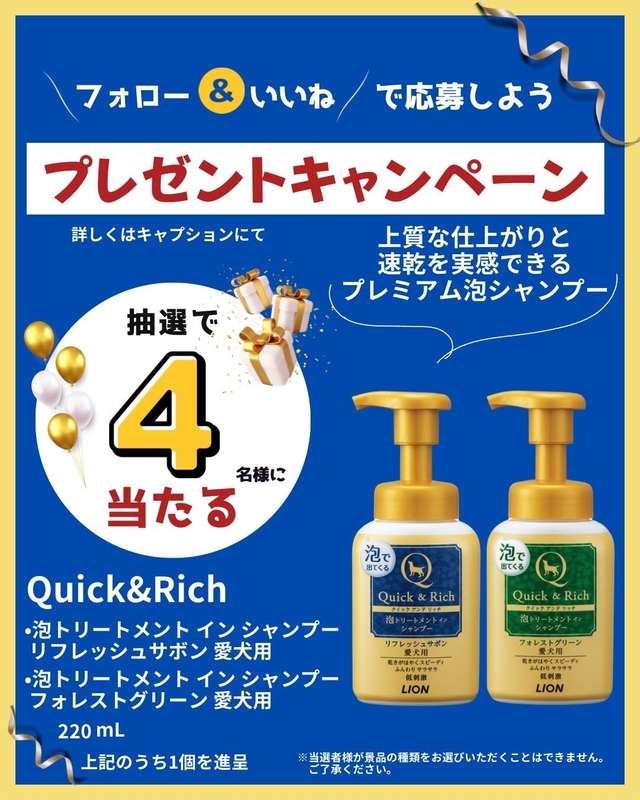 Quick＆Rich 泡トリートメント イン シャンプー愛犬用（リフレッシュサボン　フォレストグリーン）