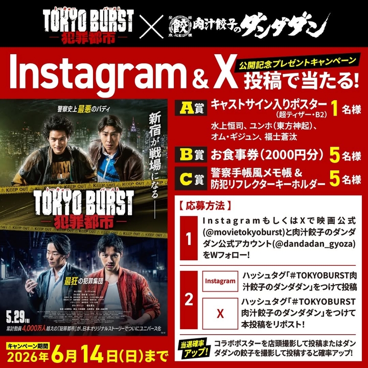 映画「TOKYO BURST-犯罪都市-」キャストサイン入りポスター　お食事券2000円分　オリジナルグッズ