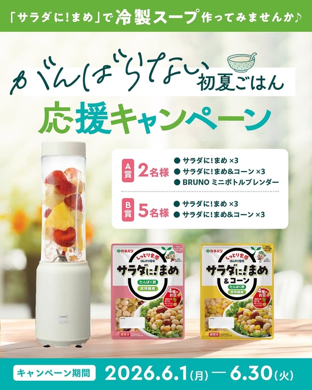 「サラダに！まめ」3パック＆「サラダに！まめ&コーン」3パック＆BRUNOミニボトルブレンダーほか